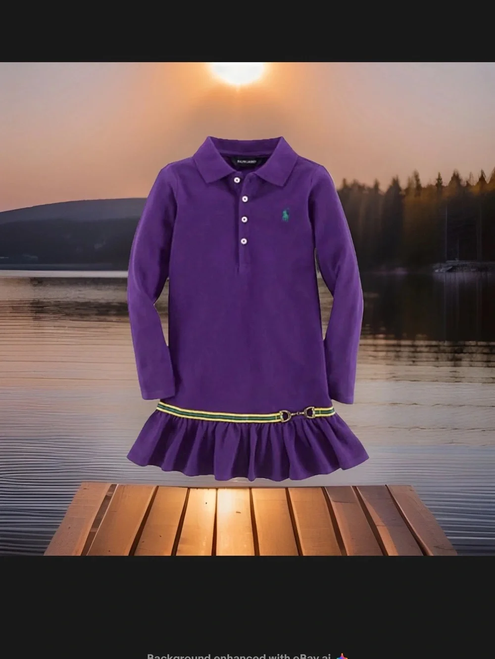 Ralph Lauren Purple Long-Sleeve Polo Dress with Green Logo